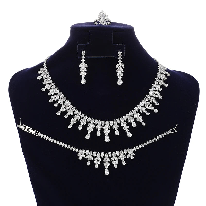 Dubai Bridal AAA Cubic Zirconia Luxury Jewellery Necklace Nigeria Fashion Saudi Arabia Wedding Accessories Jewelry Sets BN8224