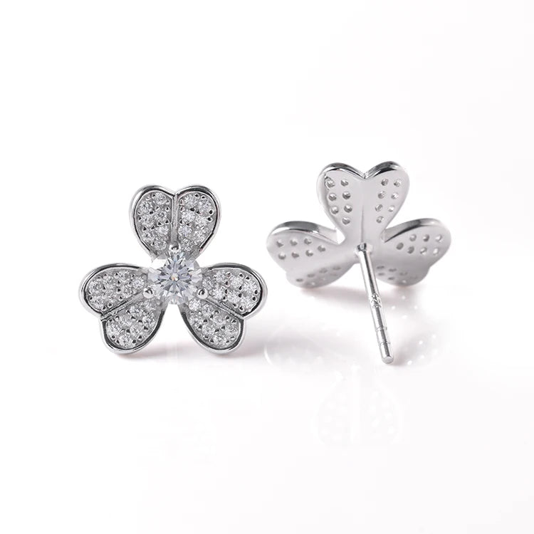 925 Sterling Silver Earrings D VVS Moissanite Main Stone CZ Side Stone Jewelry