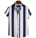 Men's Casual Striped Digital Printed Polyester/Cotton Short Sleeve Turn-Down Collar Summer Shirts