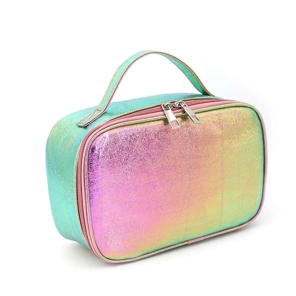 Luxury Women Travel Make up Case Bag Fashion PU Leather Cosmetic Case Custom Logo Holographic Zipper Bag Promotional Packaging