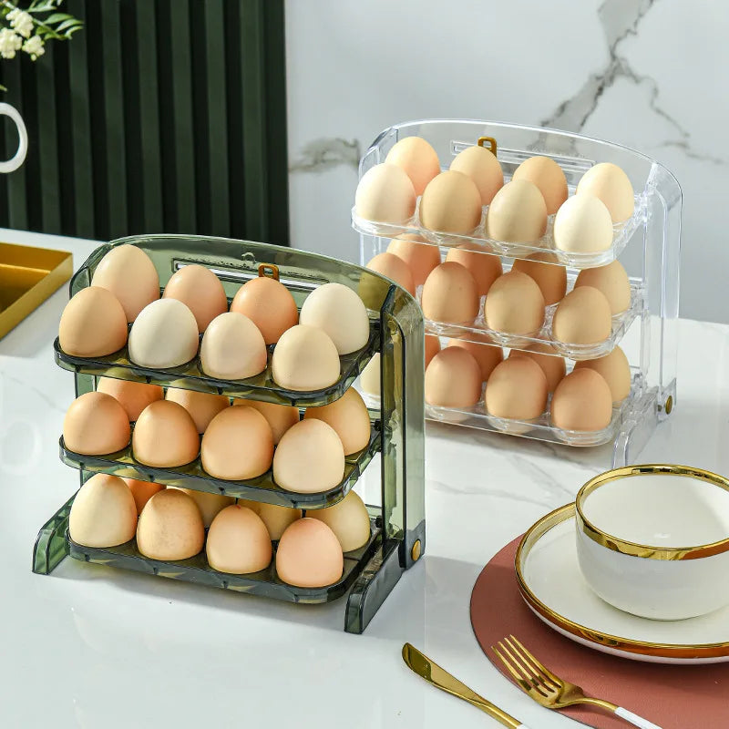 Portable 24-Compartment Egg Rack Three-Layer Anti-Breakage Kitchen Rack PET Popular Crash-Proof Plastic Egg Carton for Food