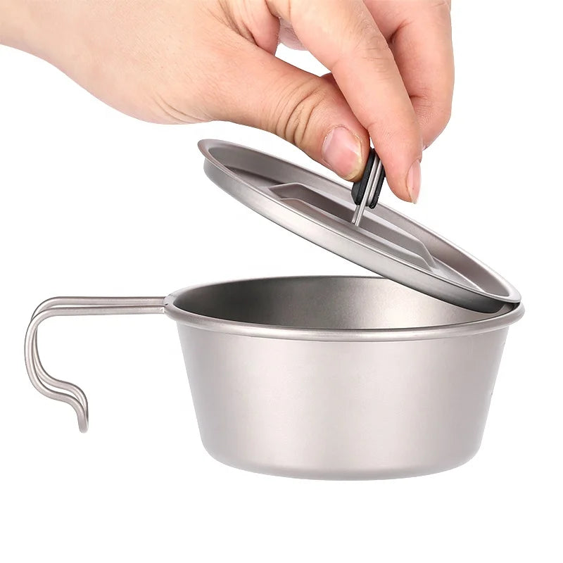 Titanium Sierra Cup with Lid Ultralight Foldable Titanium Camping Bowls for Outdoor 350Ml 520ml Titanium Pot