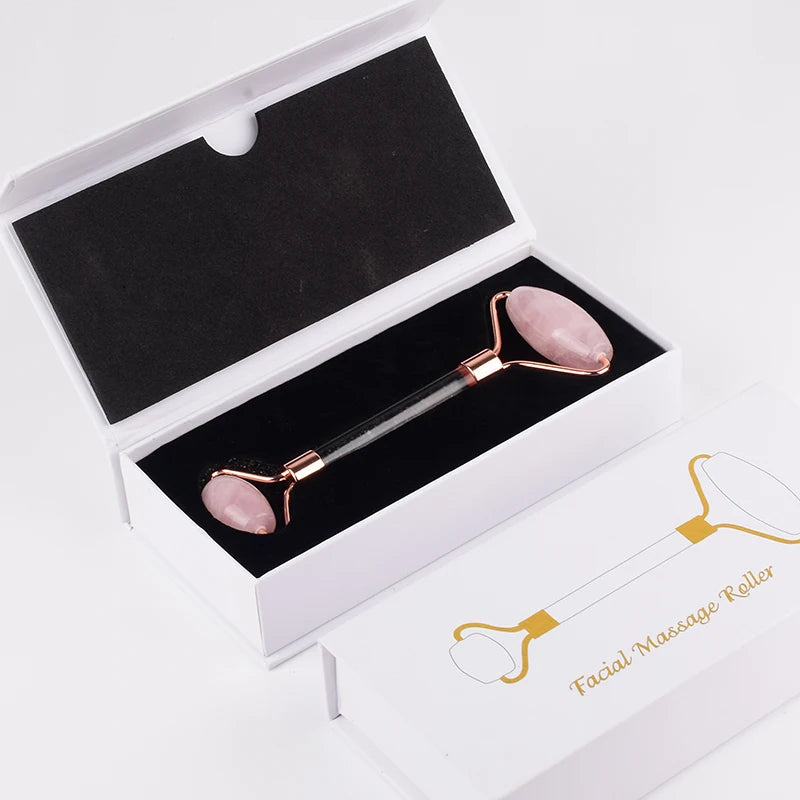 DIY Factory Direct Vibrating Massager Straight Rod Glass Handle Rose Quartz Roller for Face Set