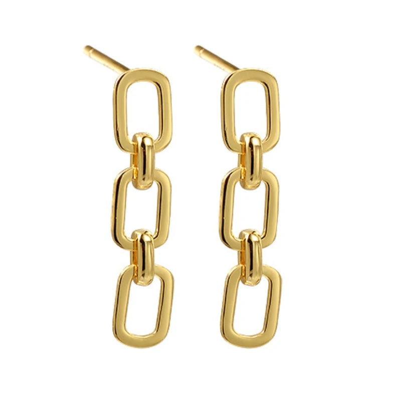Wholesale Long Stud Earring Chain Link Earrings 925 Sterling Silver Minimalist Gold Drop Earrings
