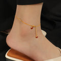 MC310 Wholesale Titanium Steel Love Heart Shaped Pendant Anklets 18k Gold Plated Chain Two Red Enamel Heart Fashion Anklets