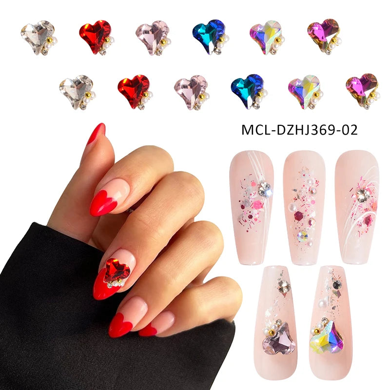 Luxury Love Heart Nail Art Accessories Shiny Rhinestone Gems Diamond Jewelry Charms for DIY Nail Decorations