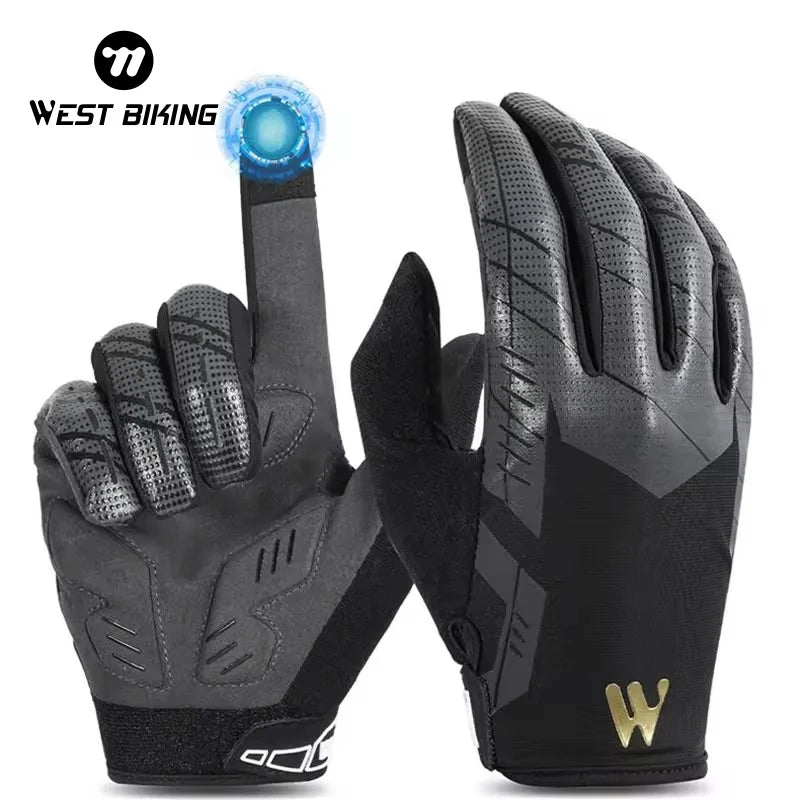 WEST BIKING Unisex Full-Finger Cycling Gloves Windproof Cool Anti-Slip Touch Screen Bicycle Sport Gloves MTB Road Bike Ski