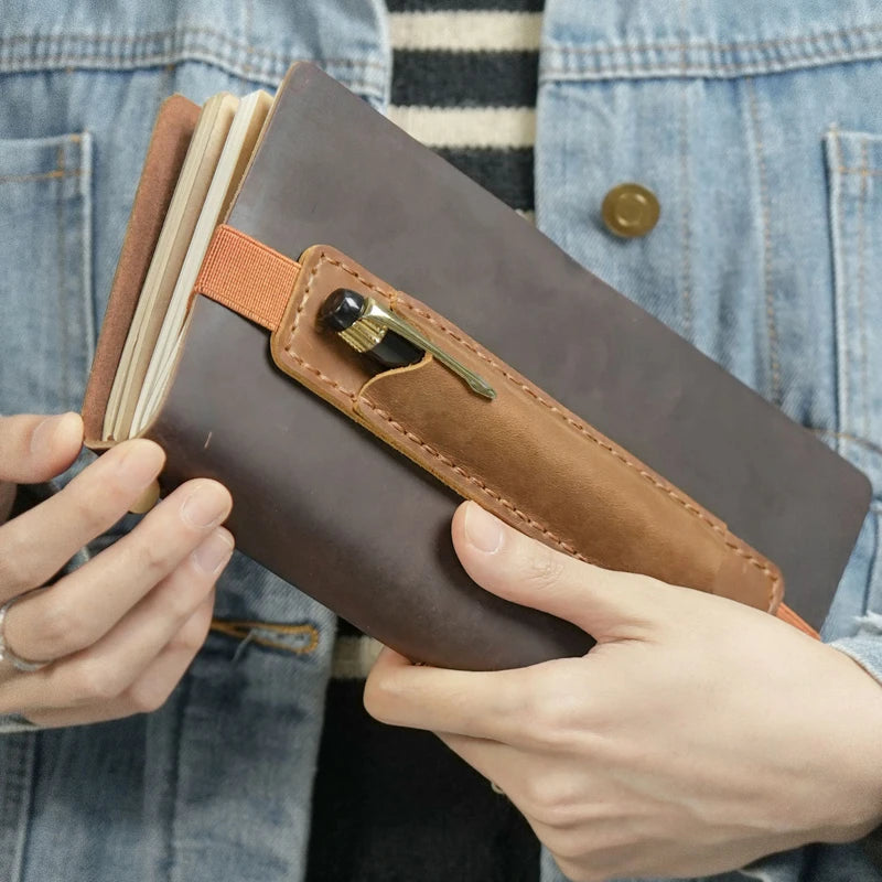 School Office Supplies Gifts Accessories Genuine Leather Elastic Pen Zip Pouch case for Book Notebook