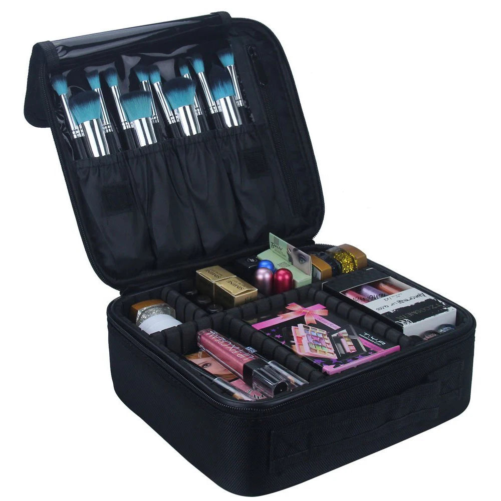 Relavel Makeup Train Case Nylon Cosmetic Organizer Portable Artist Storage Bag Travel Makeup Brush Case