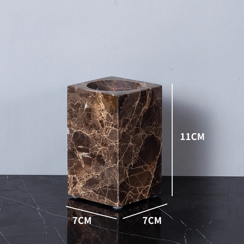 Hot Selling Fashion Square Washroom and Bathroom Accessories Marble Stone Brush Cup Luxury Marble Toothbrush Holder