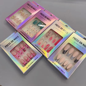 Wholesale Vendor Custom Logo Acrylic Artificial Nails Private Label False Nails Long French Style Reusable Nail Express Manicure