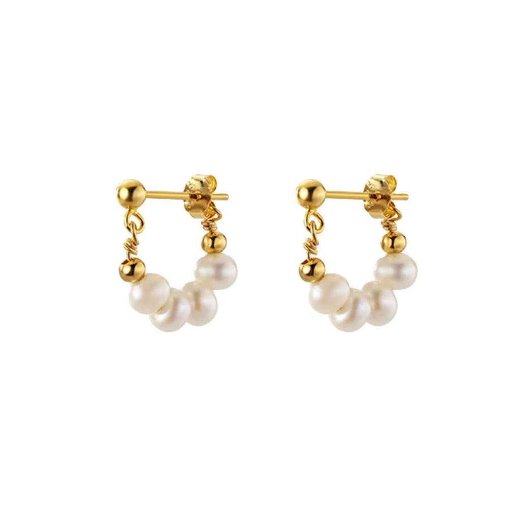FUAMAY Rhodium Plated Oem Natural Freshwater Pearls Ear Rings Oval Real White Baroque Pearl Rings Sterling Silver