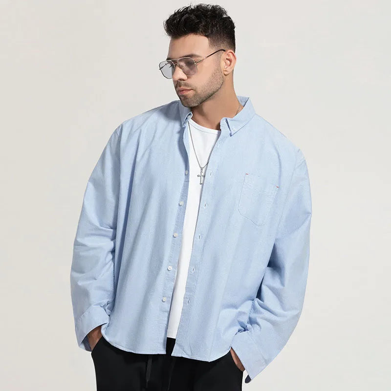 Large Size Long Sleeved Shirt for Men Fat Man Widens and Enlarges His Shirt Pure Cotton Short/long Sleeved Men's Top