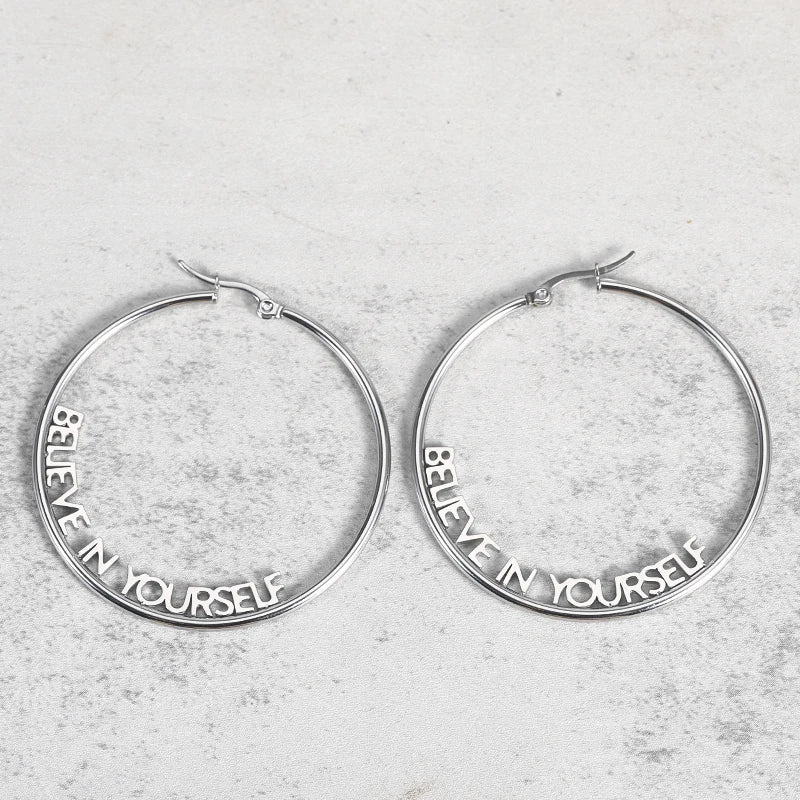 Punk Hip Hops Stainless Steel 18K Gold Plated Customize Name Letter Hoop Earrings Diy Personalized Name Hoop Earring