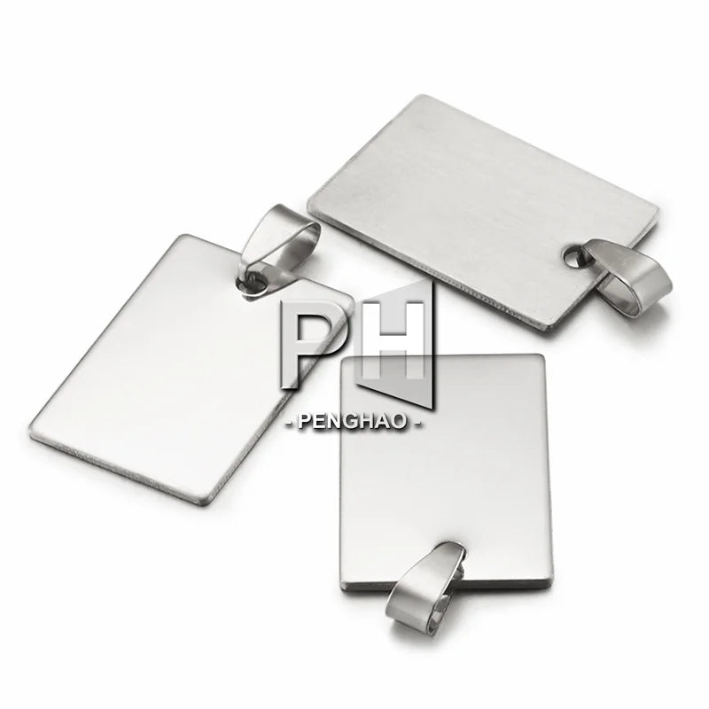 Stainless Steel Tag Metal Stamping Blank Tags with Snap on Bail for Charm Pendant Jewelry DIY Making Polished