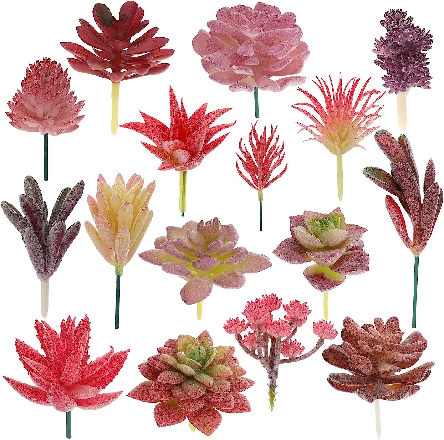 Succulents Plants Artificial 16 Pack Plants Mini Artificial for Craft Assortment in Flocked Pink Floral Decoration