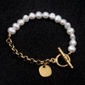 100% Natural Baroque Freshwater Pearl Bracelet with 18K Gold Chain Mixed Stainless Steel for Wedding or Christian Gift