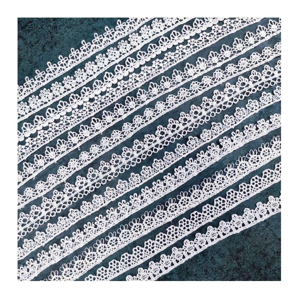 Manufacturer Wholesale Low Price 1.5cm Polyester Guipure White Embroidery Lace Trim for Bridal Dress Garment T11961