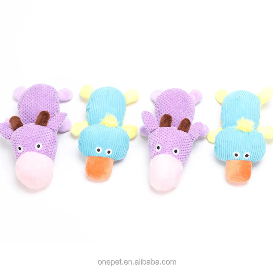 Classic Pet Plush Squeaky Dog Cartoon Toy-resistant Cow & Duck with Grinding Teeth Rope Accompaniment