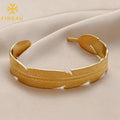 Fashion Autumn Jewelry Women Stainless Steel Gold Plated Feather Open Cuff Chunky Bracelet Leaf Bangle