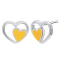 Heart-shaped Yellow Enamel 18K Gold Plated in Shiny New Classic Silver 925 Open Heart Earrings Stud