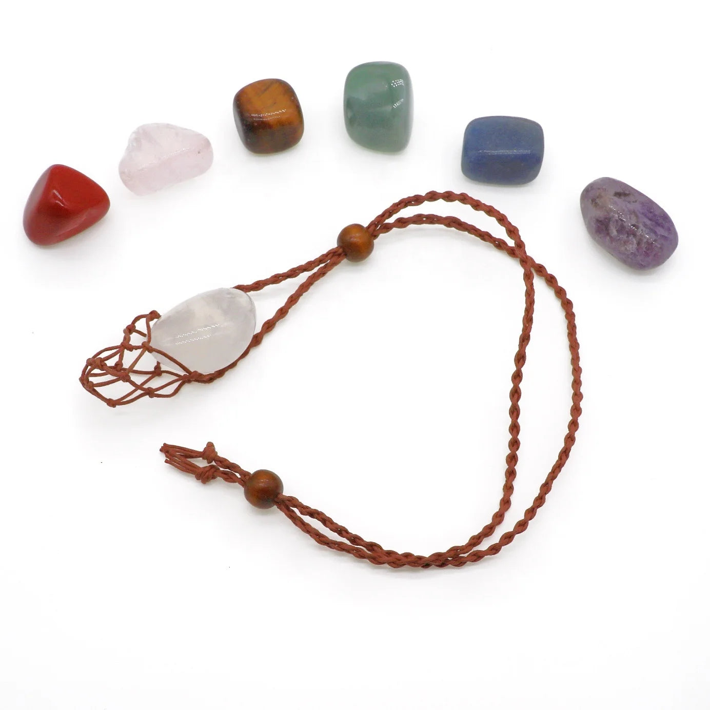 2023 Tik-Tok Adjustable 7 Chakra Pendant Necklace Handmade Bohemia Style Healing Gemstone Rope Anchor Pattern for Wedding