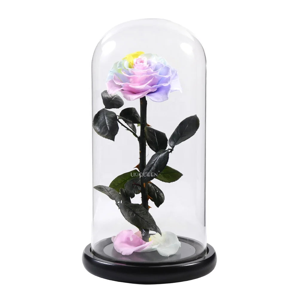 Original Factory Wholesale Long Lasting Fresh Flower Stem Forever Real Touch Preserved Rose in Glass Dome