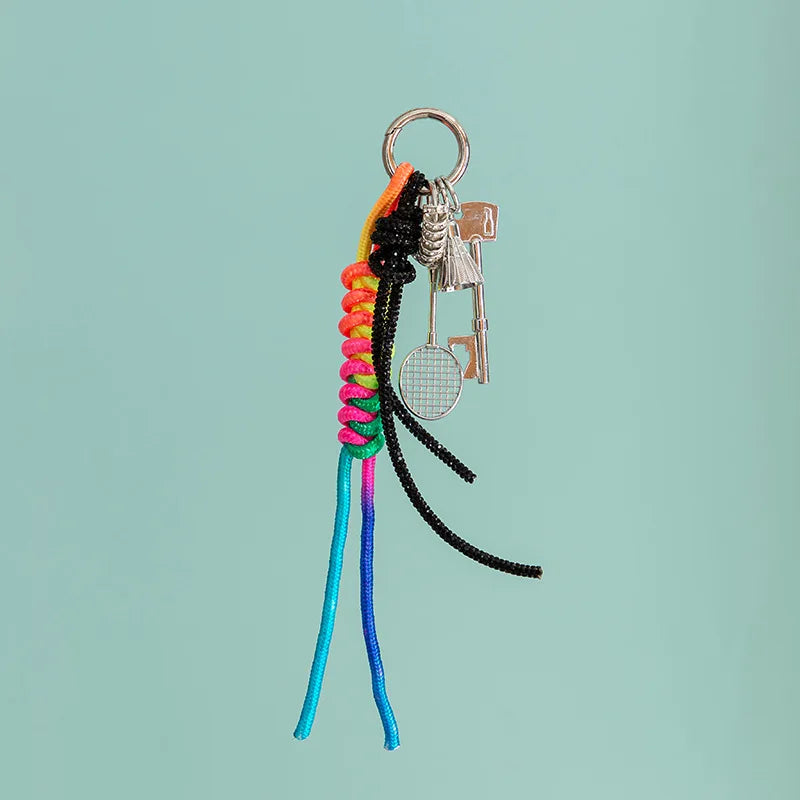 Purse Keychain Colorful Braided Lanyard Rope Mobile Phone Chain Keychain Pendant Bag Accessories Badminton Racket Charm Keychain