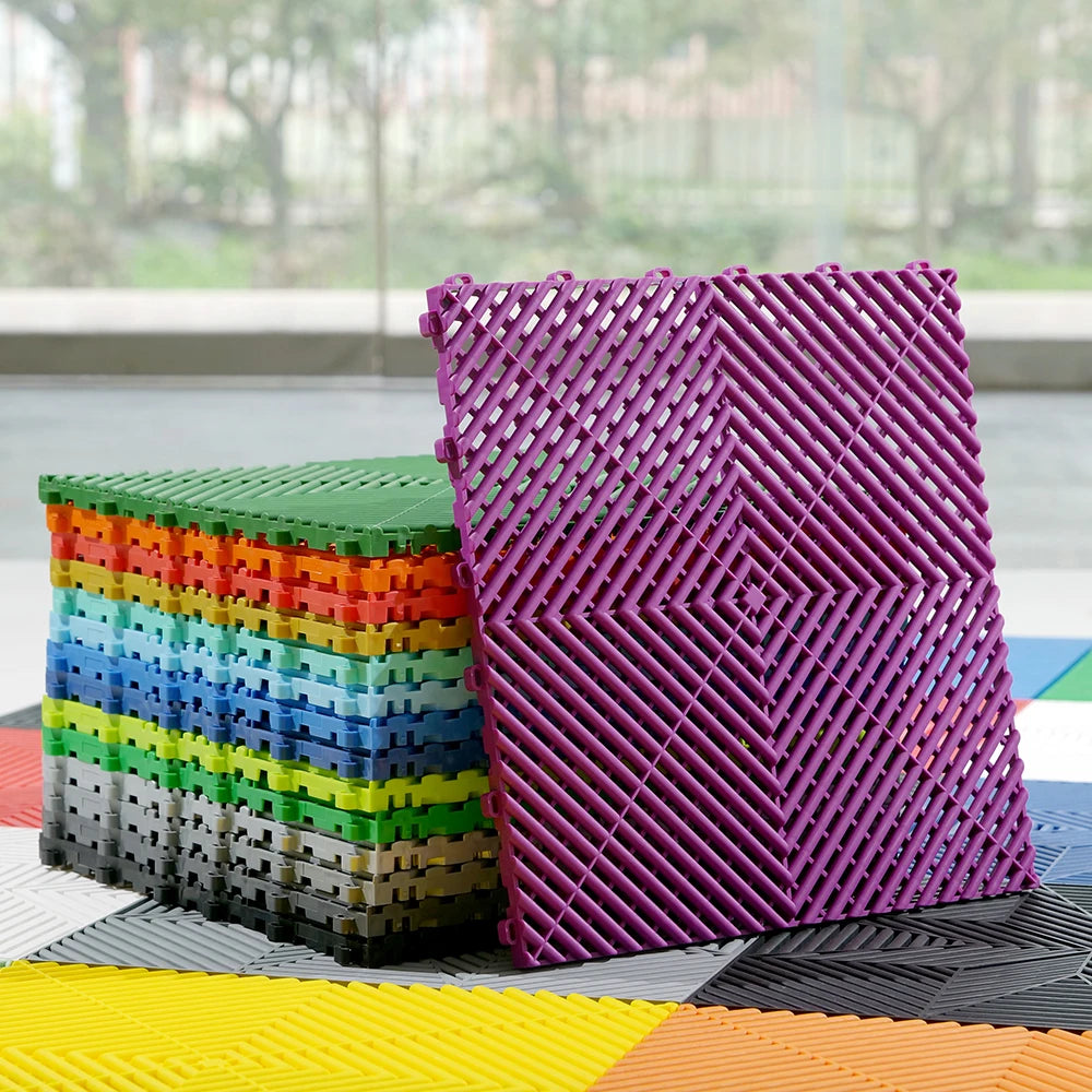 Ready to Ship Car Wash Modular Garage Tile Click Interlocking Thick Colorful Plastic Vented Garage Detailing Floor Tile