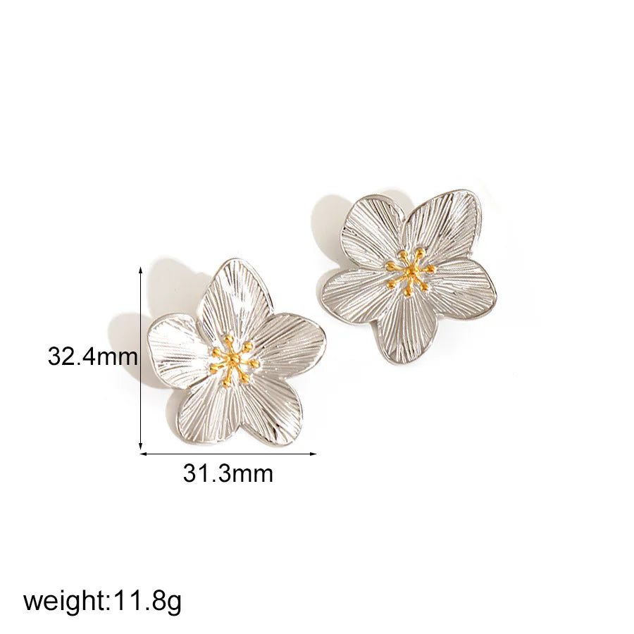 New Arrival 18K Gold Plated Fine Stud Earrings Dual Color Stainless Steel Jewelry in Fashion Flower Shape Trendy Rings Earrings