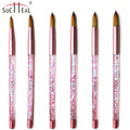 Hot Sale Oval Acrylic Nail Art Brush with Pink Liquid Glitter Handle Kolinsky Hair 3D Carved Brush for Manicure