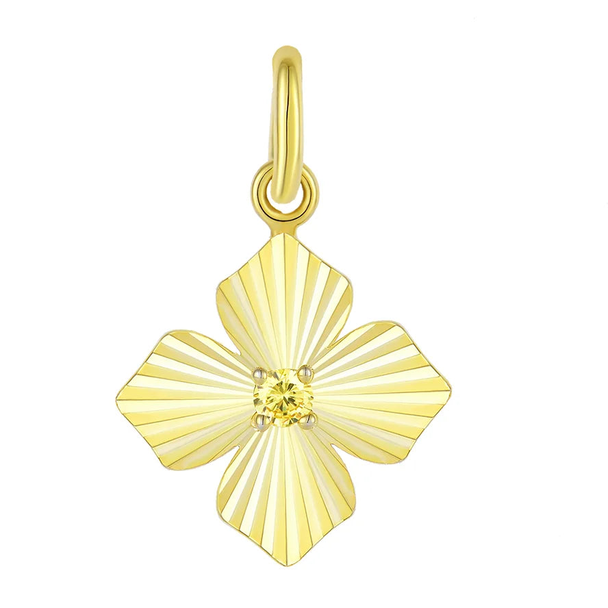 18K Yellow Gold Plated Four-Leaf Clover Pendant 925 Sterling Silver Yellow CZ Diamond Lucky Charm for Good Fortune and Happiness