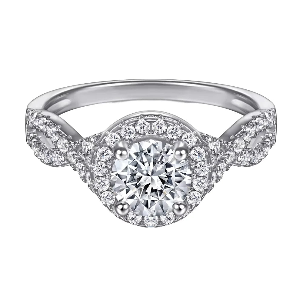 S925 Sterling Silver Round Cut  Engagement Ring Diamond Halo CZ Wedding Band Bridal Ring