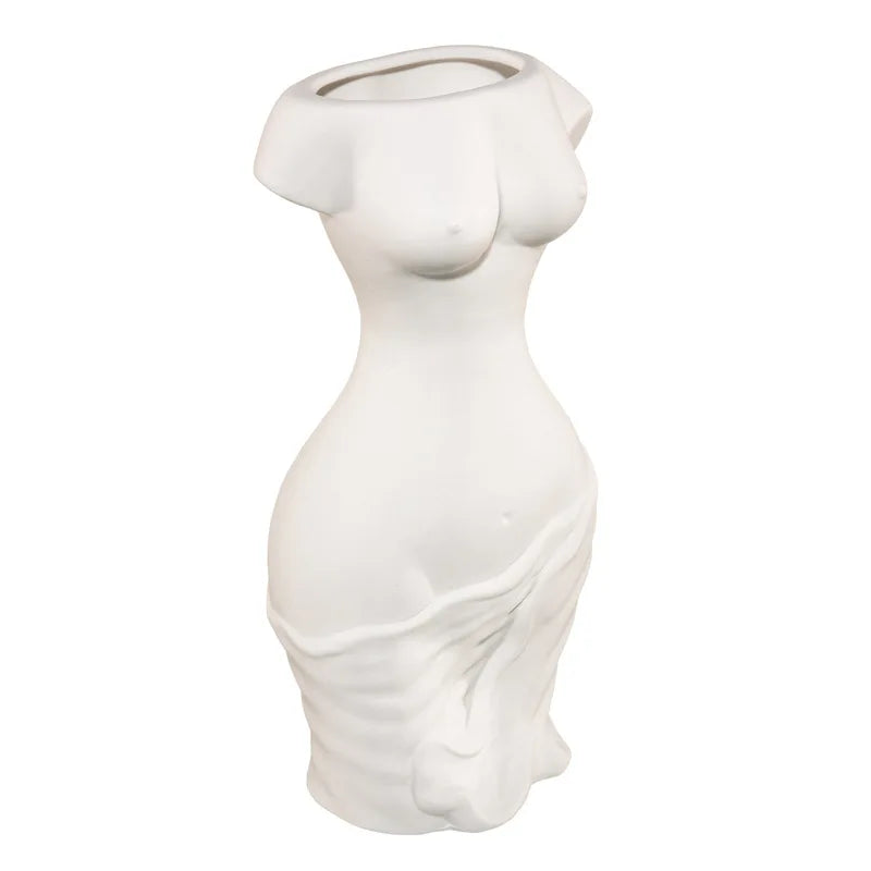 Contemporary Nordic Design White Ceramic Tabletop Flower Vase with Opaque Glaze Unique Home Decor Gift