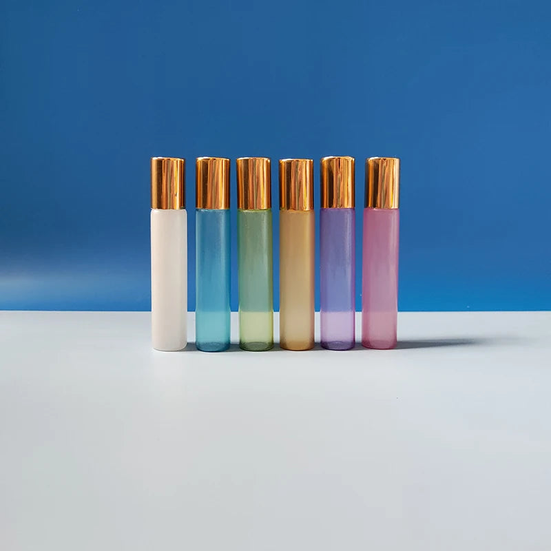 10ml Skin Care Serum Roller Bottle Roll on Bottles Roller Essential Oil Perfume Glass with Aluminum Lid Cosmetic Screen Printing