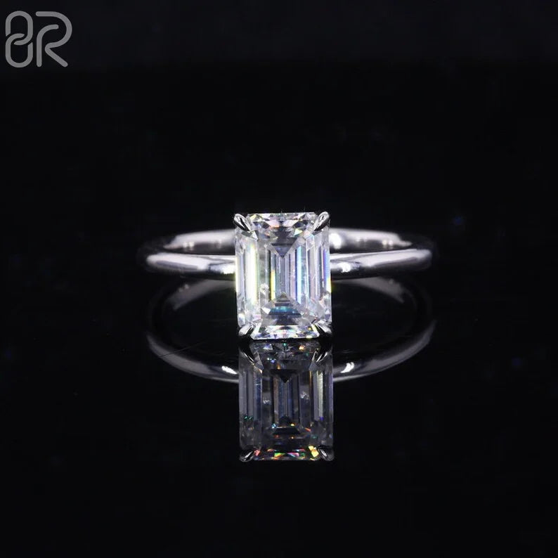 3.5~4g 1/2ct Emerald Shape Step Cut Moissanite Engagement Ring Classic Ice Out 925 Silver VVS Wedding Rings