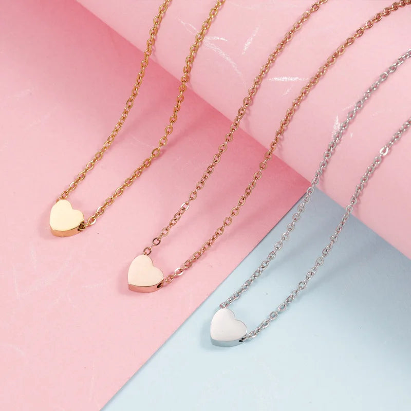 Delicate Compact Birthday Gift Jewelry Silver Gold Rose Gold Stainless Steel Couple Heart Pendant Necklace