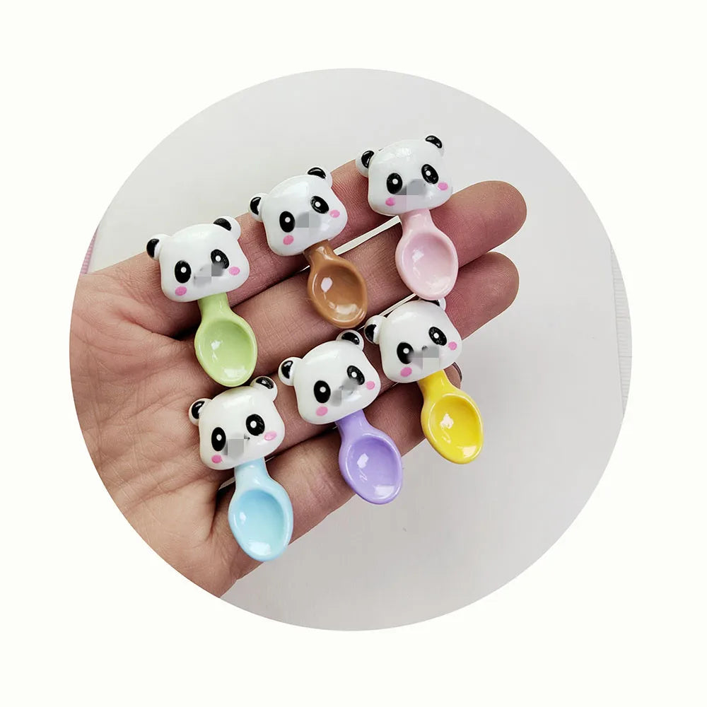 Resin Charms Cartoon Panda Spoon Flatback Cabochons for DIY Bow Accessories Scrapbooks Craft Resin Slime Charms Doll House Decor