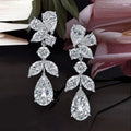 New Classic Flower Dangle Earrings Water Drop Cubic Zircon Design Platinum Plated Women's Accessories Anniversary Trendy Jewelry