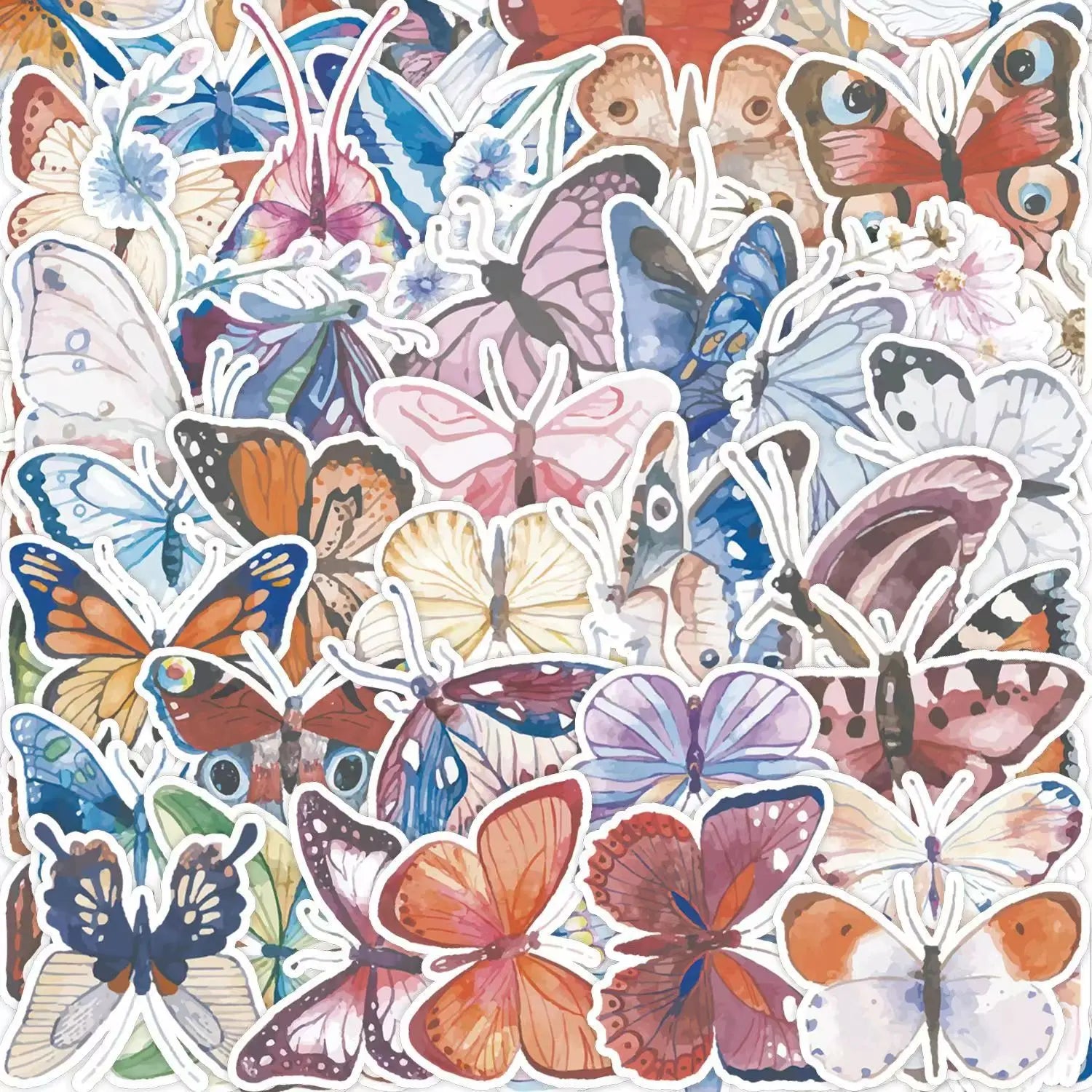 E-50pcs Butterfly  Pvc Graffiti Stickers Packs for Notebook Skateboard Water Cup Suitcase Graffiti Decorative PVC  Wholesale