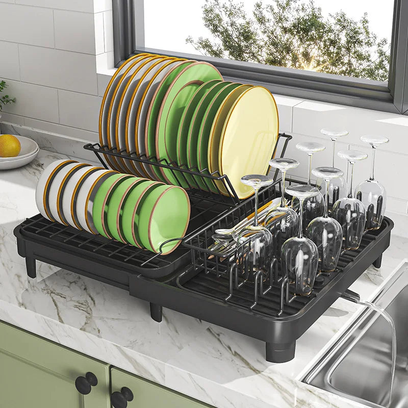 OWNSWING Space Saving Dish Drying Rack for Kitchen Counter With Cutlery Holder