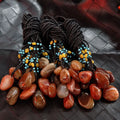 YL Wholesale Natural Agate Stone Pendant Copper Beads Sweater Chain Necklace Chalcedony Handle Gift