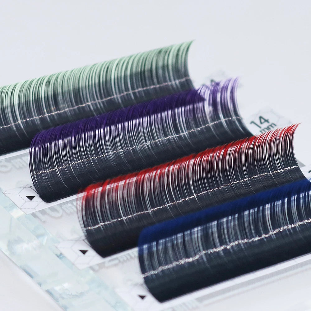 GLAMLASH 12 Rows Ombre Gradient Individual Synthetic Fiber False Eye Lash Red Green Blue Purple Color Eyelash Extension