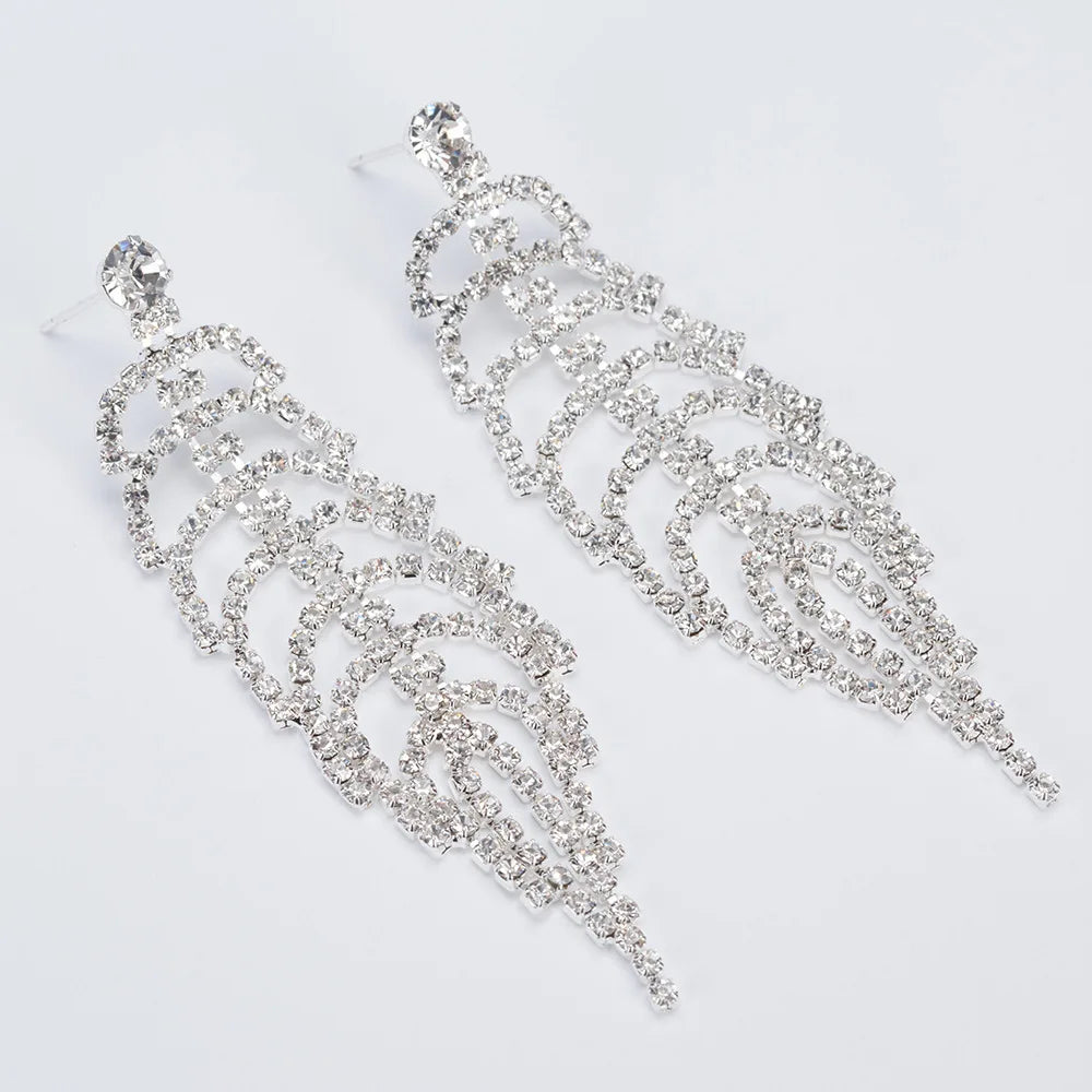 Young Women's Punk Style Fashion Chandelier Earrings Fabulous Leaf Shaped Cutout Glass Rhinestone Silver Plated Claw Setting