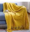Modern 100% Acrylic Tassels Textured Solid Colors Knitting Blanket White Throw Knitted Blanket for Bed Sofa