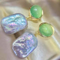 Fashionable Vintage 14-15mm Baroque Freshwater Pearl & Green Agate Earrings for Women