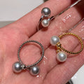 2024 New High Fashion Inlaid Zircon High Brightness Pearl Narrow Twist Cross Open Ring Jewelry Customized