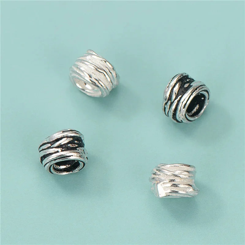 6mm Antique 925 Sterling Silver Irregular Round Winding Spacer Beads Engraved Stripe Charm Beads for Jewelry Making Supplies