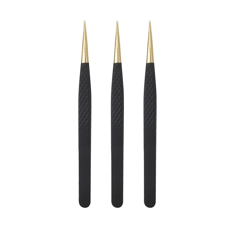 Gmagic NE Gold Black Lash Tweezers Private Label Stainless Steel Lash Tweezers Fiber Tip Tweezers for Women Beauty Makeup