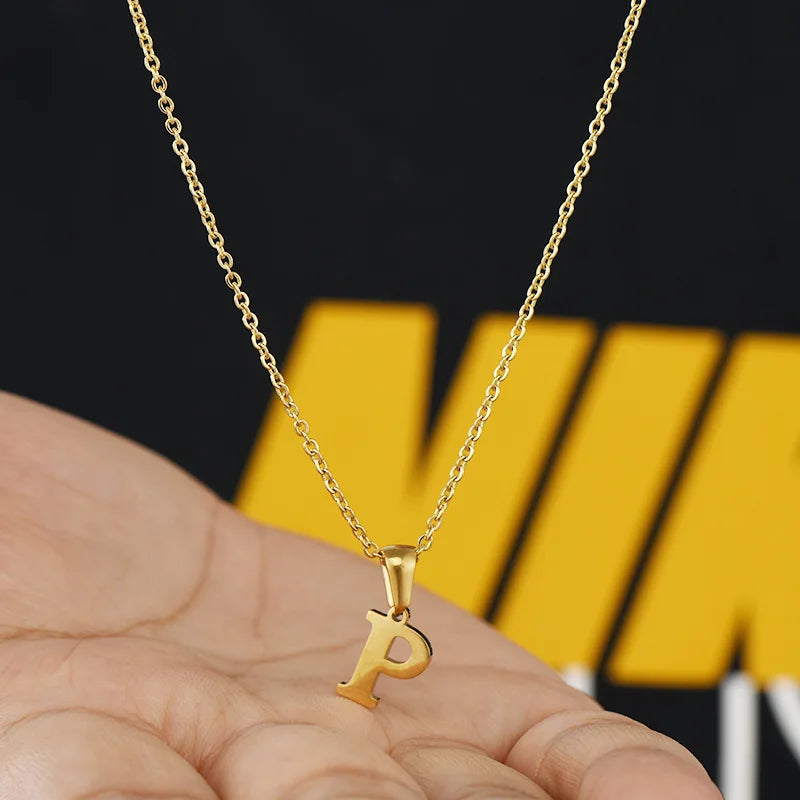 Fashion Personality 18K Gold Plated Custom Designer Stainless Steel Name Plate Initial Letter Necklace Pendent